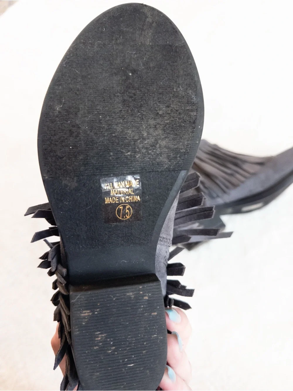 J. Adams Marrow Ankle Boot Dark Grey Charcoal Vegan Suede Fringe Booties 7.5